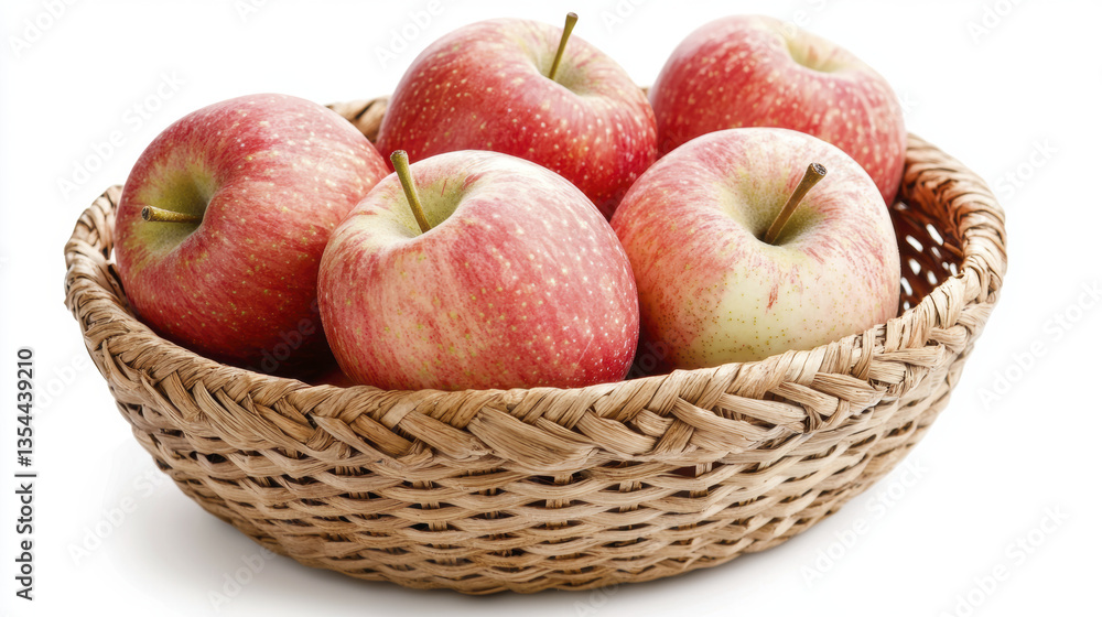 Fresh red apples in woven basket, showcasing their vibrant color and texture. Perfect for healthy snacking or cooking Fresh red apples in woven basket, showcasing their vibrant color and texture. Perfect for healthy snacking or cooking