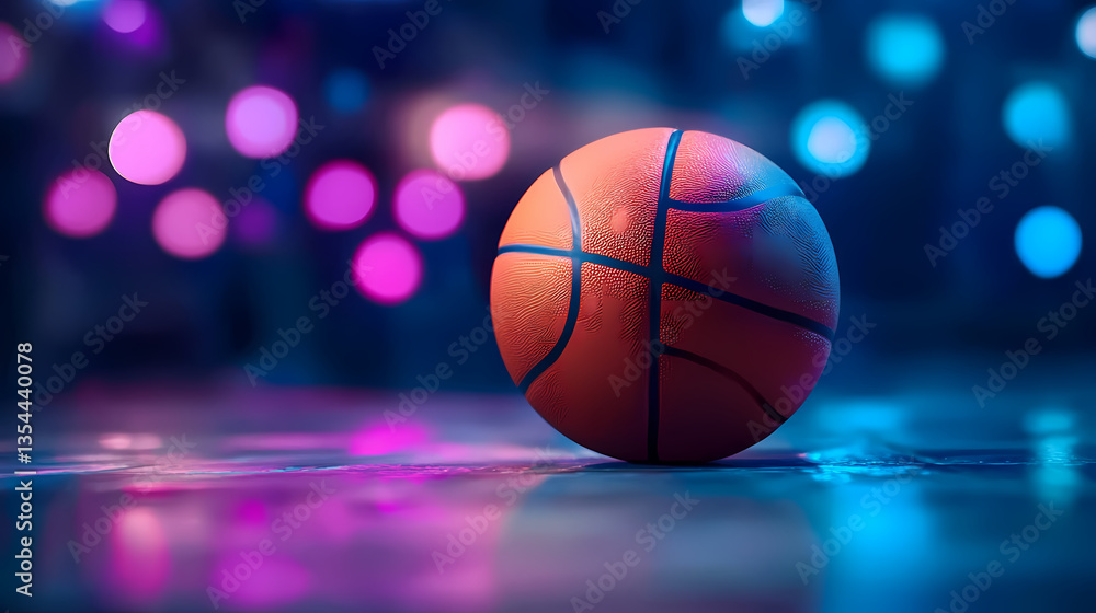 Close-up of Basketball with Neon Lights in Background Close-up of Basketball with Neon Lights in Background