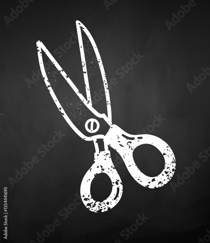 Vector illustration of chalk doodle scissors icon on blackboard background, isolated sketch.