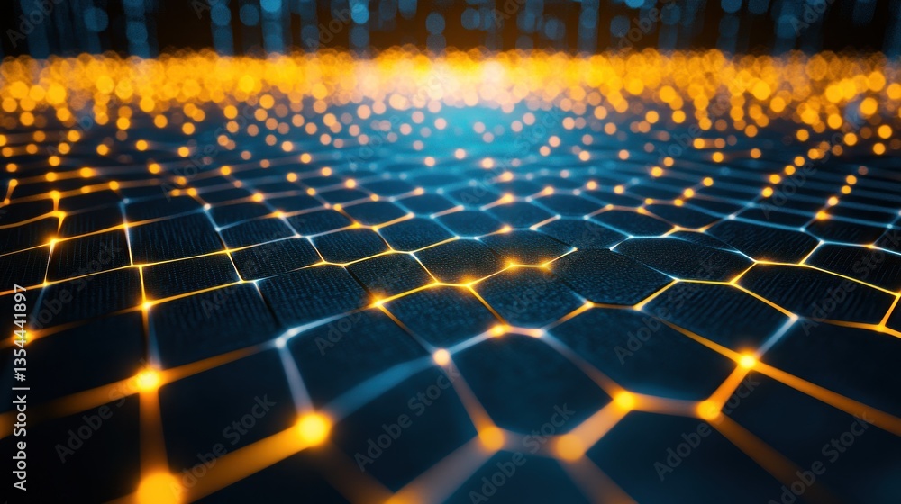 Fototapeta premium Abstract digital hexagon grid with glowing lights