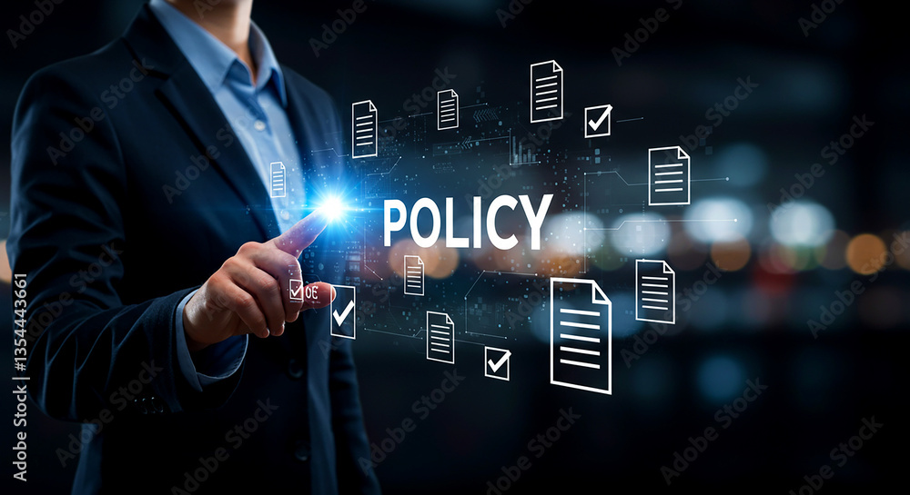A business professional in a suit pointing at the word A business professional in a suit pointing at the word