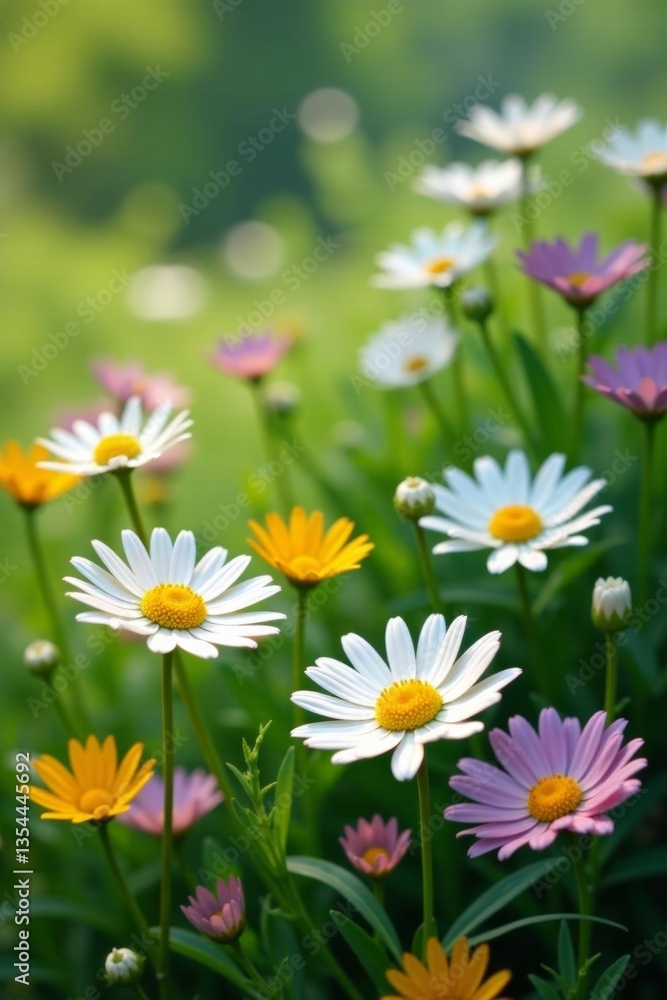 Vibrant daisy flowers blooming on lush meadow, dreamy floral backdrop, meadow, flowers Vibrant daisy flowers blooming on lush meadow, dreamy floral backdrop, meadow, flowers