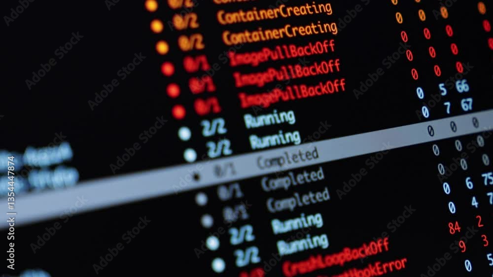 terminal interface with shallow depth of field showing container ...