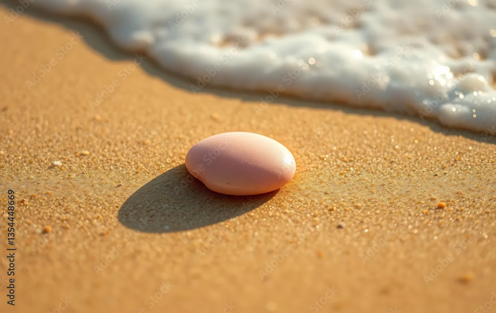 Single Pink Pebble on Beach Single Pink Pebble on Beach