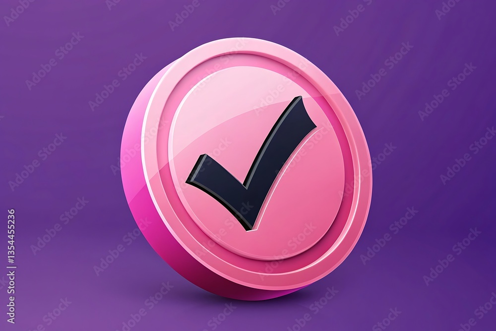 Pink check mark icon 3d rendering Pink check mark icon 3d rendering