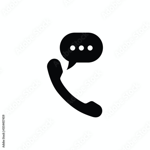 Simple Black Telephone with Speech Bubble Icon on Transparent Background for Communication Designs