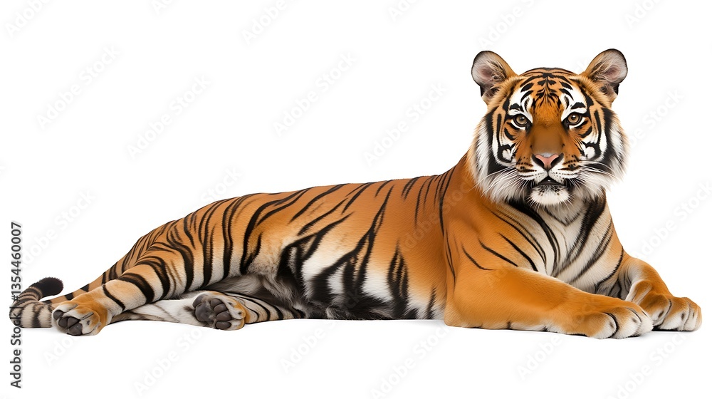 Obraz premium Reclining tiger isolated on white.