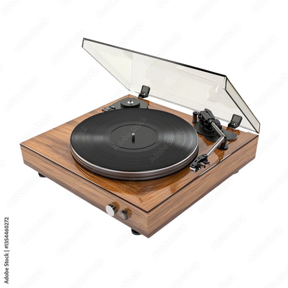 Fototapeta premium Vintage Turntable Wooden Design Music Audio Analog Vinyl Record Player,