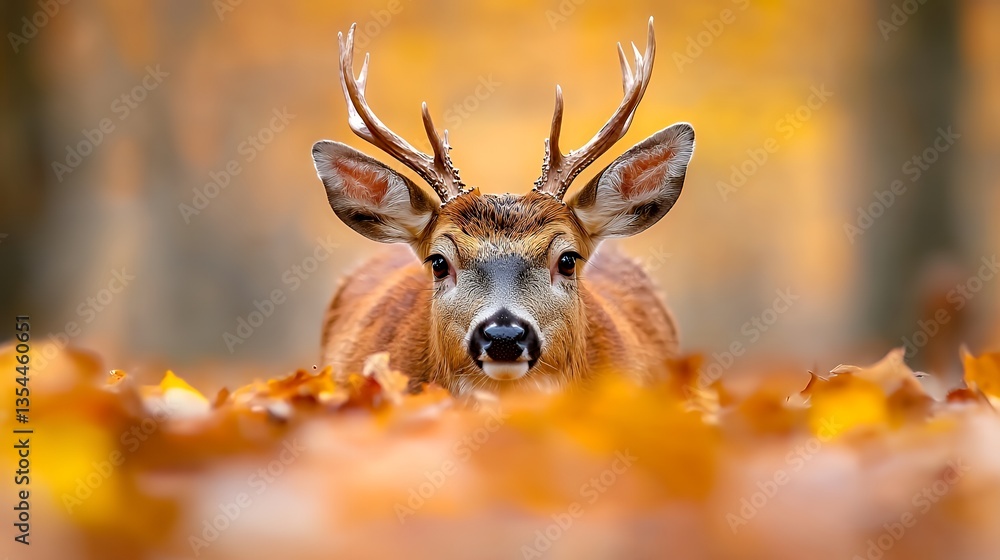 Deer Resting in Autumn Leaves with Antlers Close Up Autumn Colors Nature Deer Resting in Autumn Leaves with Antlers Close Up Autumn Colors Nature