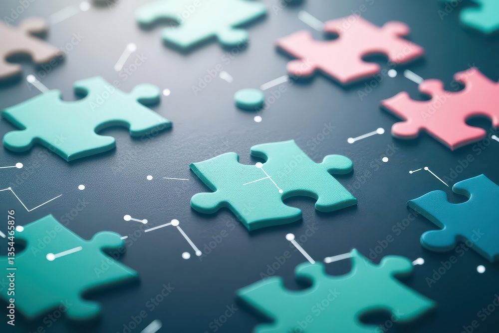 Obraz premium Abstract background with puzzle pieces and interconnected pathways, representing problemsolving and strategic thinking in the realm of business panorama
