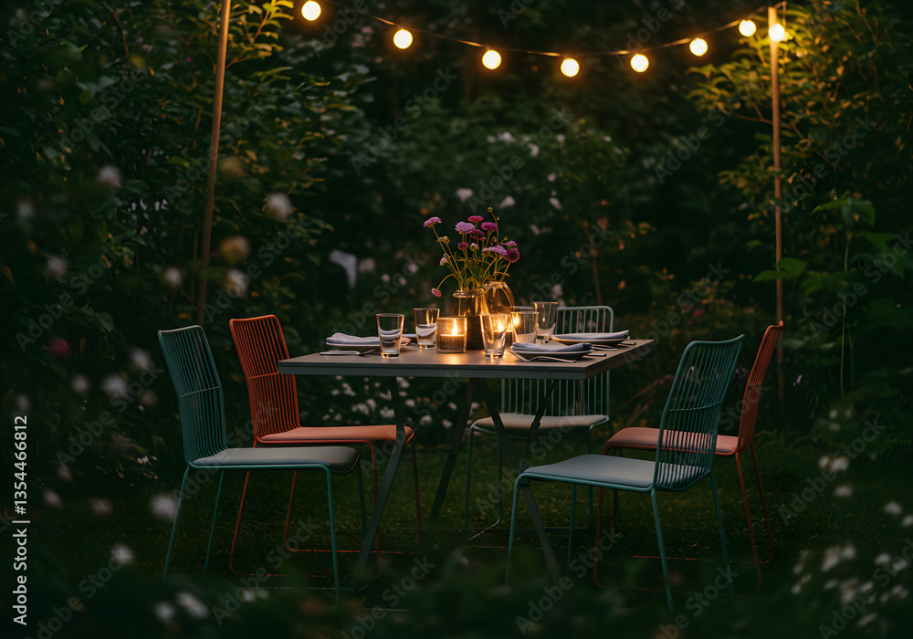 Serene Evening Garden Dinner with Japanese-Inspired Drinks. Serene Evening Garden Dinner with Japanese-Inspired Drinks.
