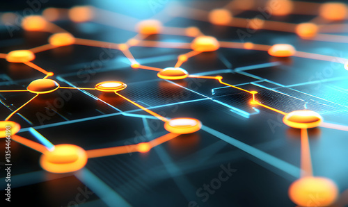 Abstract digital network connection, glowing nodes and lines, futuristic technology concept.
