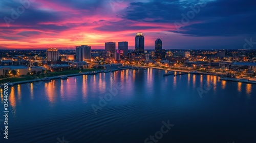 Wallpaper Mural Cityscape twilight waterfront aerial sunset reflection Torontodigital.ca