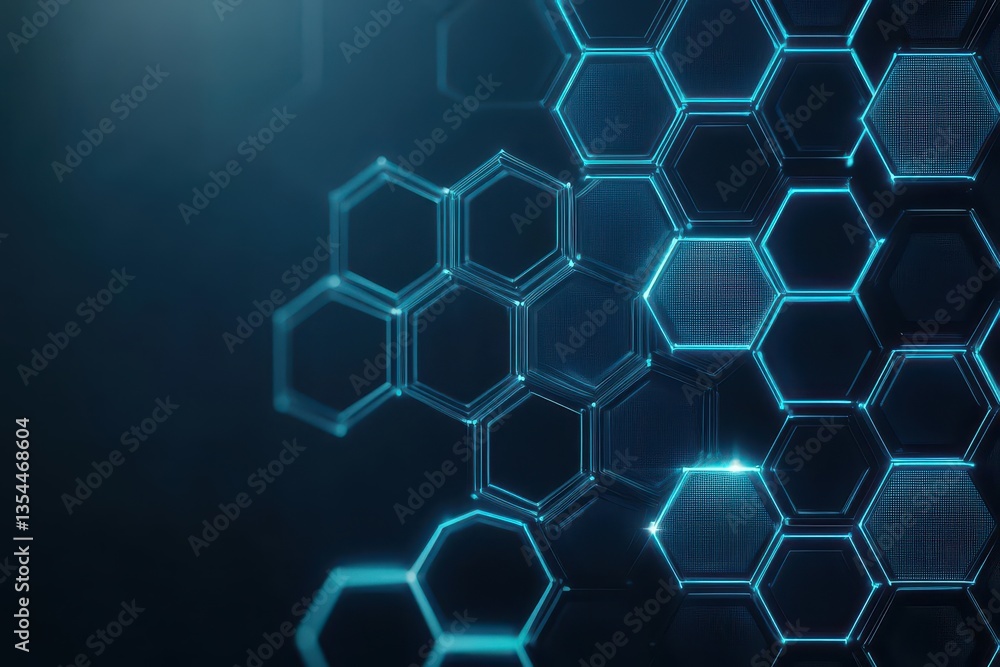 Abstract dark hexagon pattern on blue neon background technology style Modern futuristic honeycomb concept Abstract dark hexagon pattern on blue neon background technology style Modern futuristic honeycomb concept