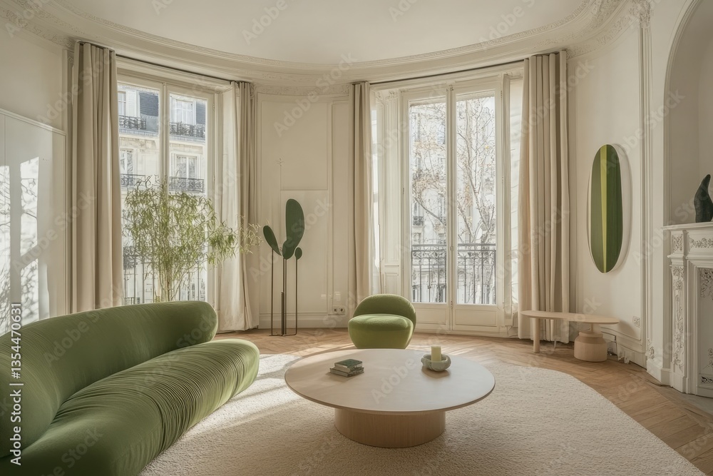 Naklejka premium Elegant Parisian living room with a contemporary aesthetic