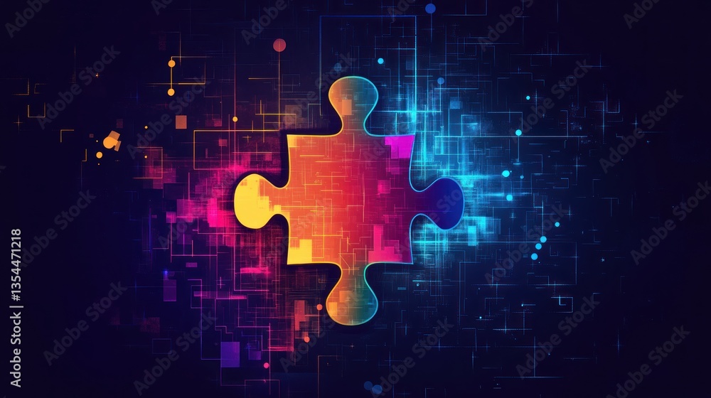 Obraz premium Digital Puzzle Piece Connecting Abstract Network