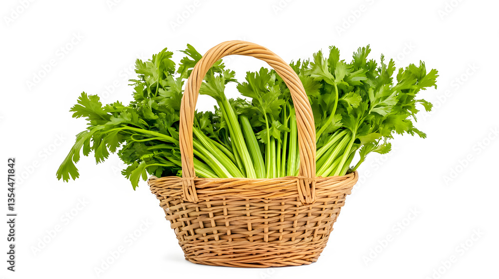 Naklejka premium A basket full of fresh green vegetables including celery and parsley