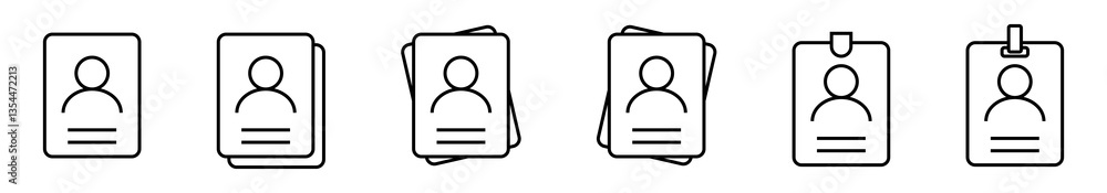 ID card badge outline icon set. Pass icon, passport document icons collection. ID card badge outline icon set. Pass icon, passport document icons collection.