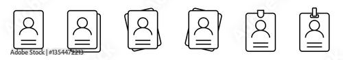 ID card badge outline icon set. Pass icon, passport document icons collection.