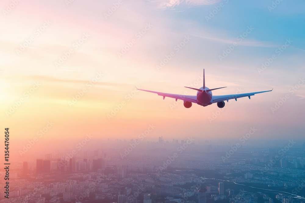Fototapeta premium airplane flying over the city