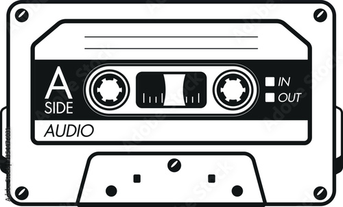 Stereo music cassette black-and-white vector illustration