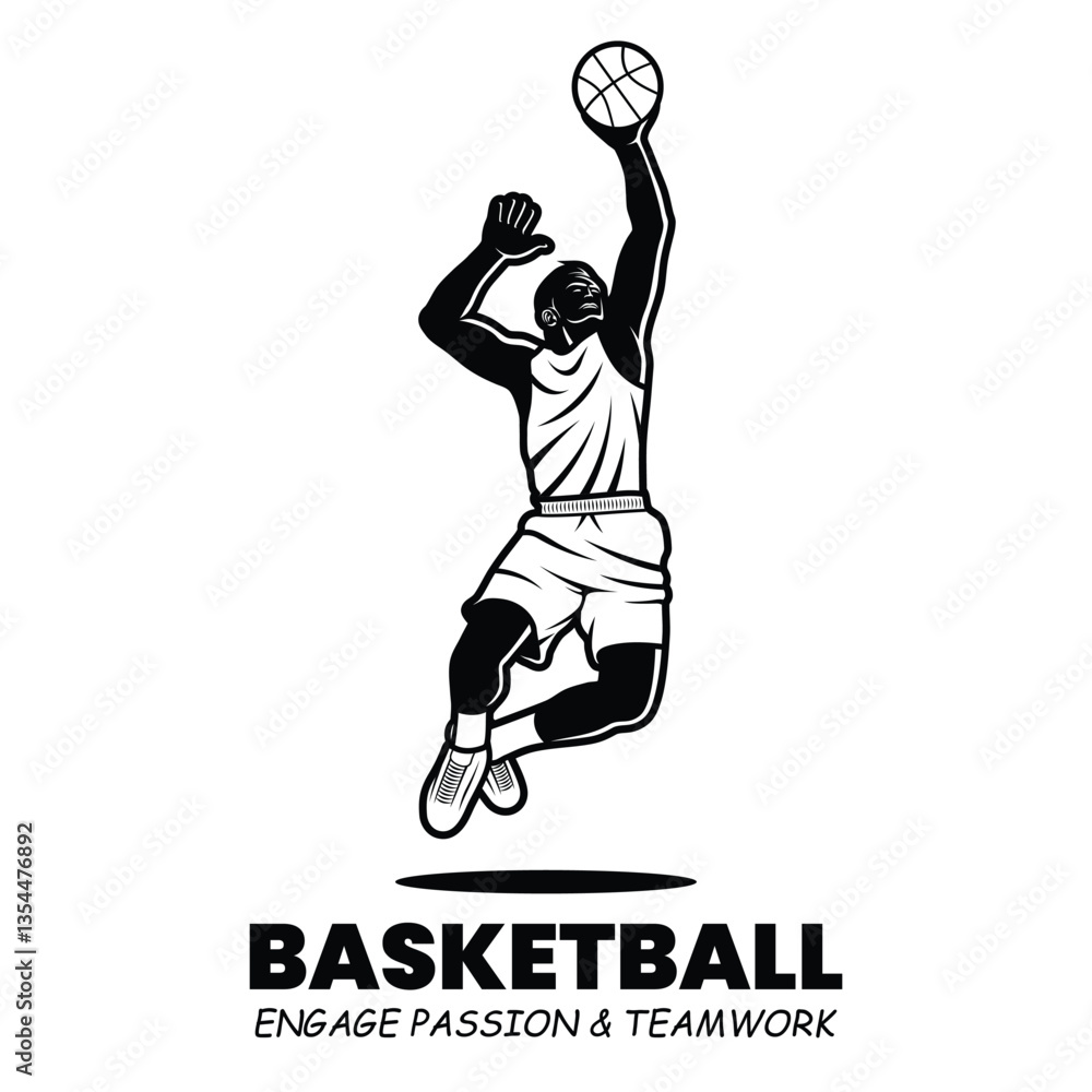 Black and White Basketball Game Illustration Vector Black and White Basketball Game Illustration Vector