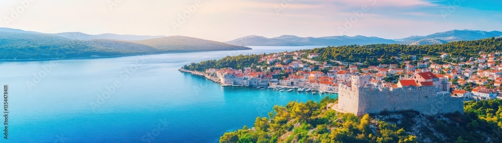 Amazing town of Hvar and Fortica fortress aerial view Amazing town of Hvar and Fortica fortress aerial view