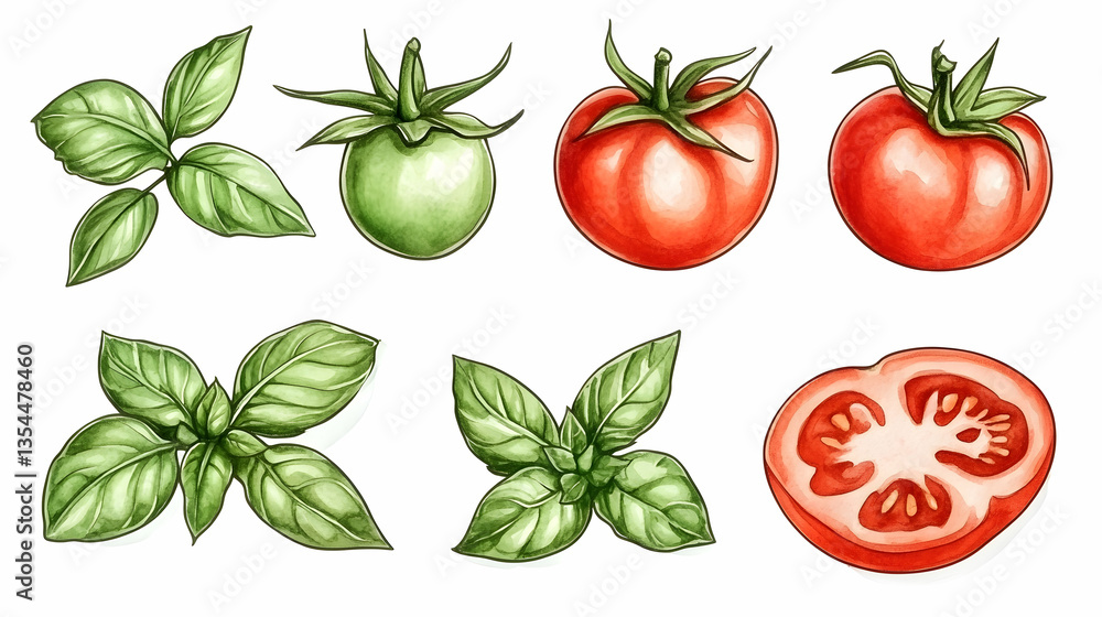 Fresh Tomatoes & Basil Illustration (1) Fresh Tomatoes & Basil Illustration (1)