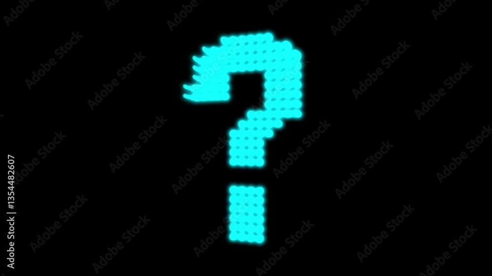 Rotating holographic question mark. small bulbs that light up and glowing in black background. Intro icon animation Rotating holographic question mark. small bulbs that light up and glowing in black background. Intro icon animation