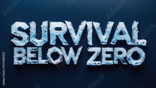 Frosted text reading 'Survival Below Zero' against a dark blue background, symbolizing extreme cold and resilience