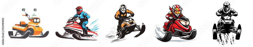 snowmobile set vector illustration isolated on white background snowmobile set vector illustration isolated on white background