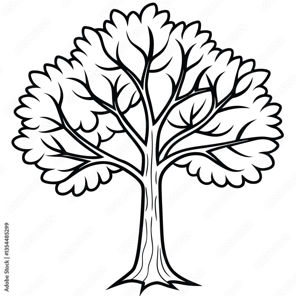 Obraz premium Black and white vector tree silhouette with roots and branches