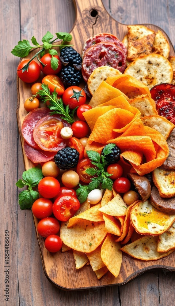 A vibrant array of Italian antipasto delights on a rustic wooden board, selection, antipasto A vibrant array of Italian antipasto delights on a rustic wooden board, selection, antipasto