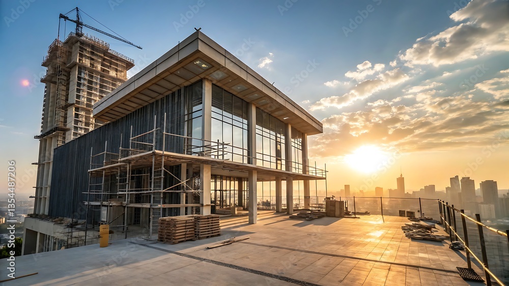 Obraz premium Modern Building Construction at Sunset – Urban Development