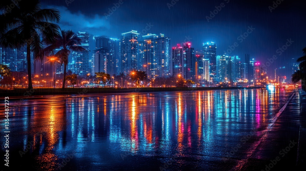 Fototapeta premium Night Cityscape Reflection