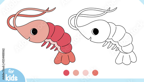 Cute cartoon shrimp, coloring book for kids