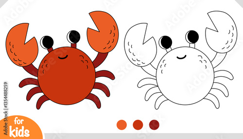 Cute cartoon crab, coloring book for kids