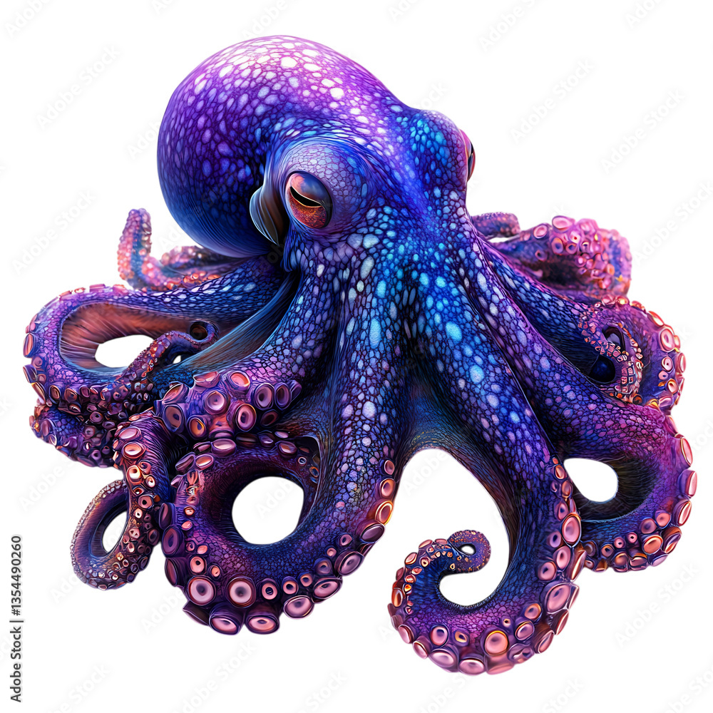 Fototapeta premium Deep Sea Octopus with Glowing Tentacles Isolated on Transparent Background