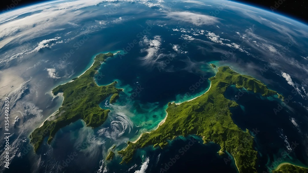 Obraz premium Green Planet Earth Viewed from Space Against Dark Skies 