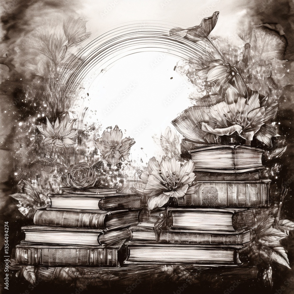 Fototapeta premium illustration of beautiful books with copy space, hobby reading concept background graphic resource