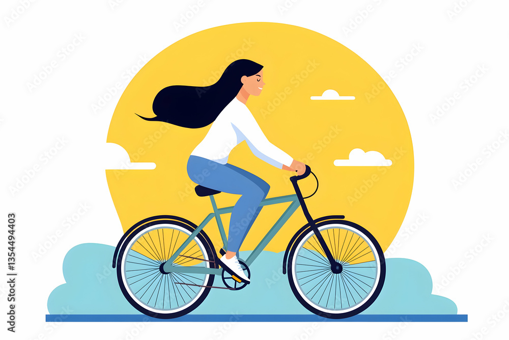 Happy woman cycling outdoors on a sunny day Happy woman cycling outdoors on a sunny day