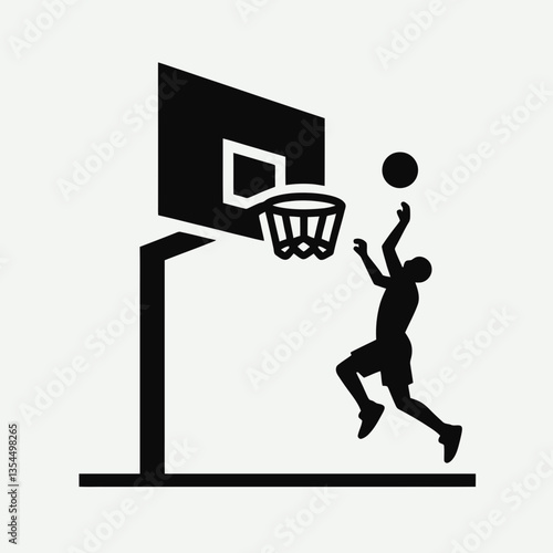  very simple flat and minimalist Basketball Hoop silhouette in black on a white background