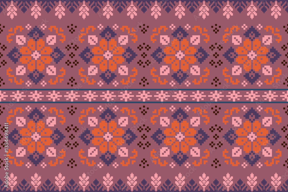 Geometric floral pattern traditional,geometric pattern on color pallet background,vector illustration,geometric ethnic embroidery,abstract background.design for texture,fabric,clothing,decoration