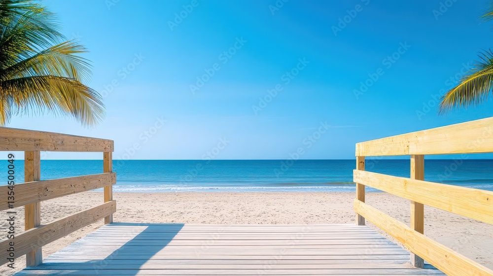 Obraz premium arafed wooden walkway leading to a beach with palm trees