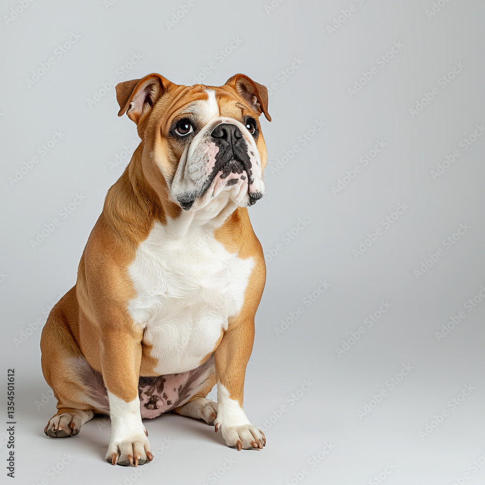 Bulldog with wrinkled face and stocky build, sitting gracefully Bulldog with wrinkled face and stocky build, sitting gracefully