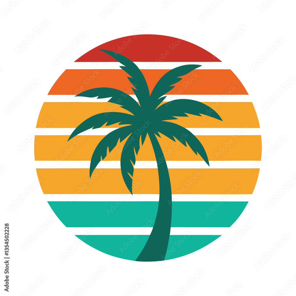 Fototapeta premium Retro Sunset Palm Tree Graphic Design . Vector retro for greeting card, banner, poster,&nbsp;t-shirt