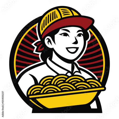 Cheerful Diner Logo Person Enjoying a Hearty Meal