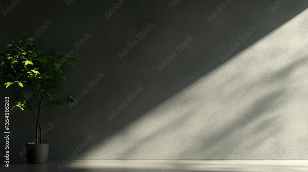 Obraz premium Minimalist interior design with plant and sunlight