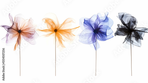 Abstract Watercolor Flowers: Purple, Blue, Orange, and Gray Floral Design