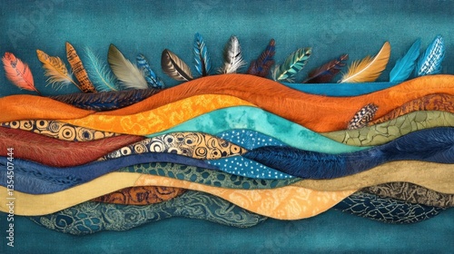 A carefully layered composition of feathers forming a gentle wave pattern